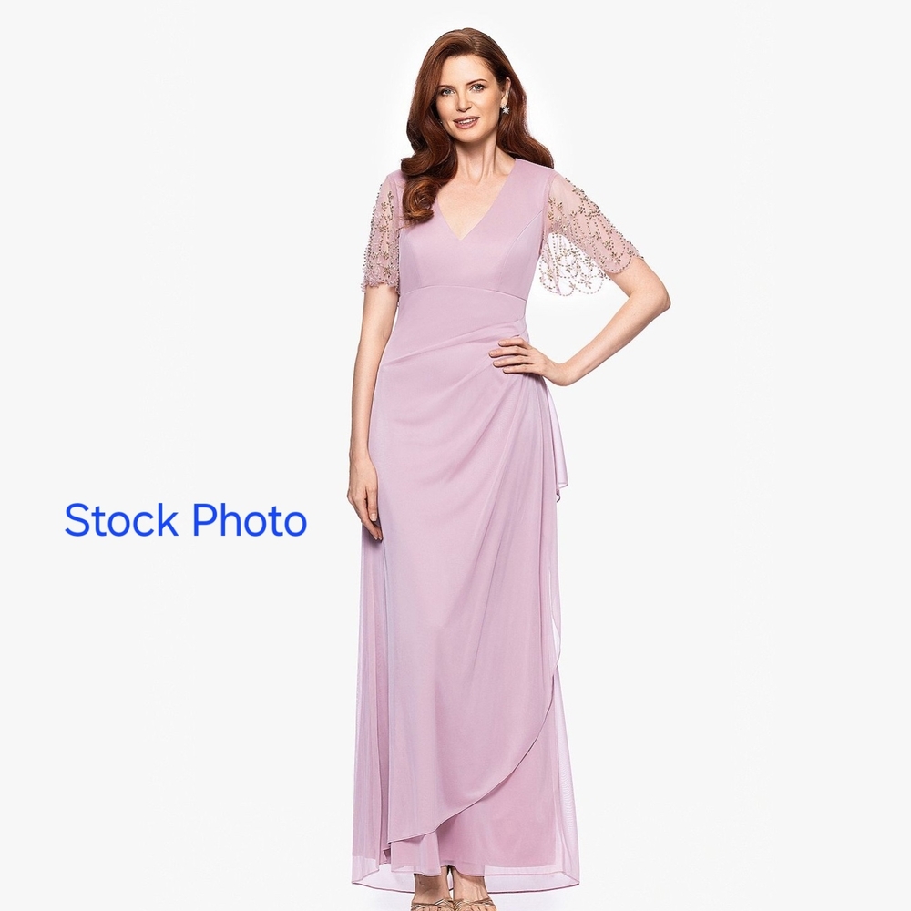 Womens Size 14 Pink Gown Beaded Flutter Sleeves Ruched Back Bridesmaid Dress